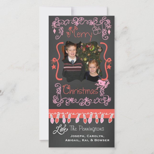 Tangerine/Pink Merry Christmas Photo Card (Front)