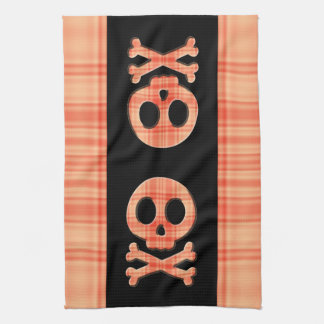 Tangerine Plaid Skull Kitchen Towel