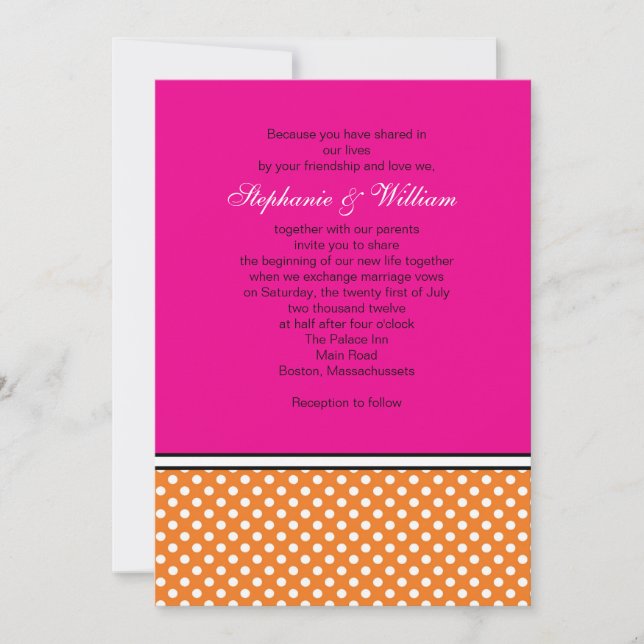 Tangerine Polka Dot and Pink Wedding Invitation (Front)