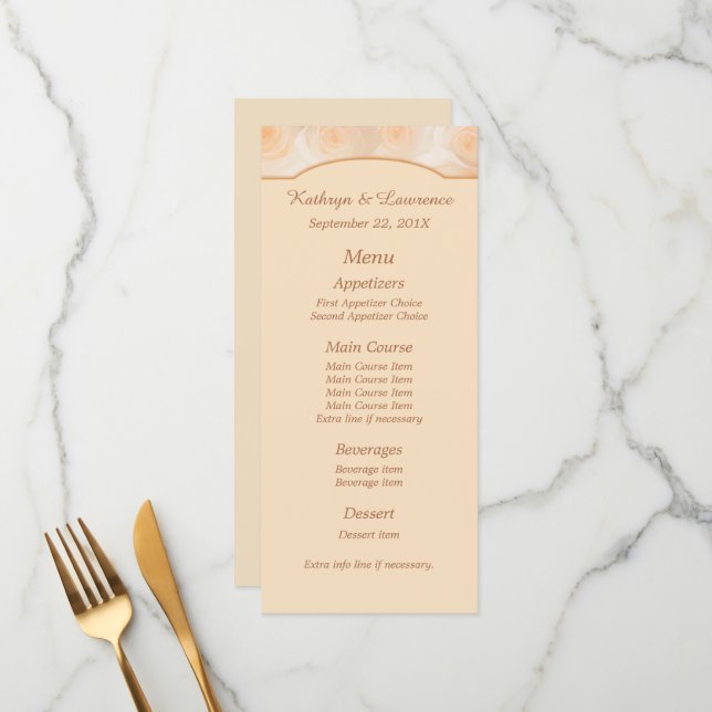 Tangerine Roses Personalized Wedding Menu (Front/Back In Situ)