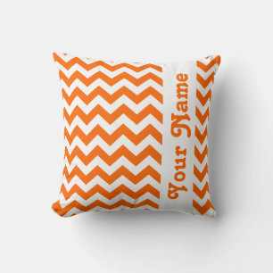 Tangerine Safari Chevron with custom text Throw Pillow