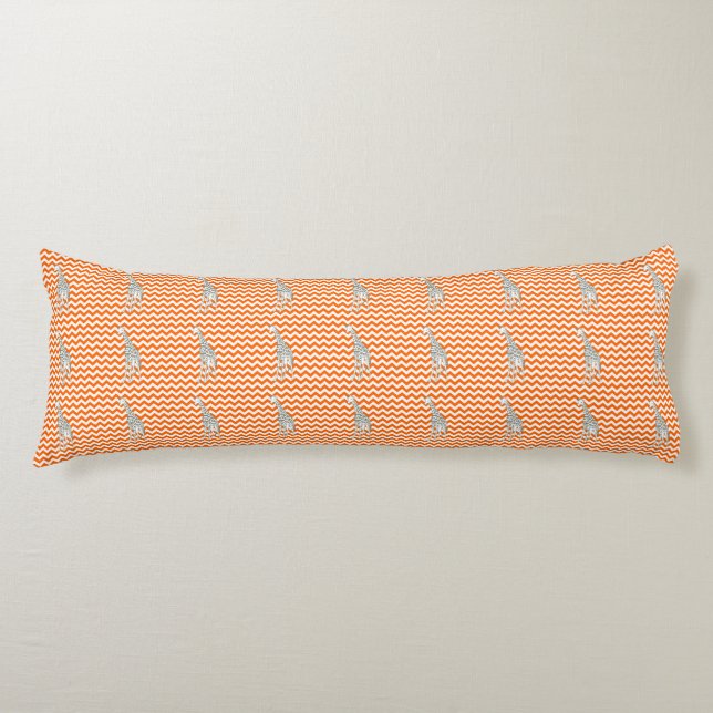 Tangerine Safari Chevron with Pop Art Giraffe Body Pillow (Front)