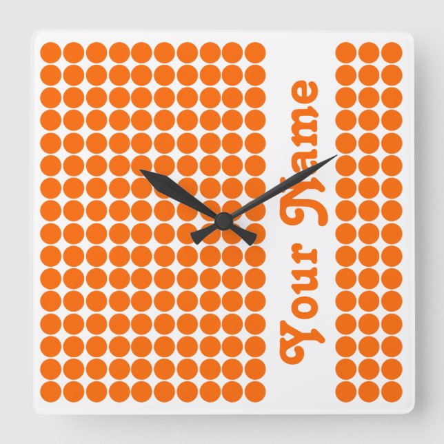 Tangerine Safari Dot with name Square Wall Clock (Front)