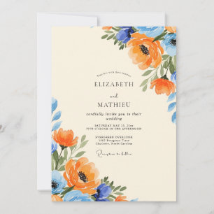 Tangerine Sky Blue Opulent Summer Wedding Invitation