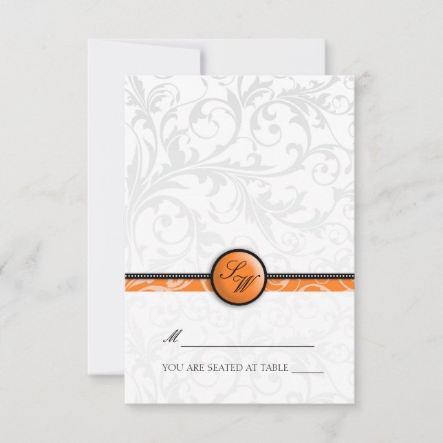 Tangerine Swirl Monogram Folding Tent  Place Card (Front)