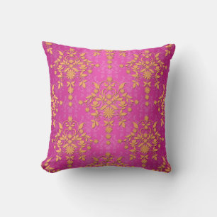 Tangerine Tango Daisy Damask Throw Pillow