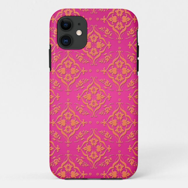 Tangerine Tango Orange and Pink Damask Case-Mate iPhone Case (Back)