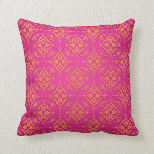 Tangerine Tango Orange and Pink Damask Throw Pillow