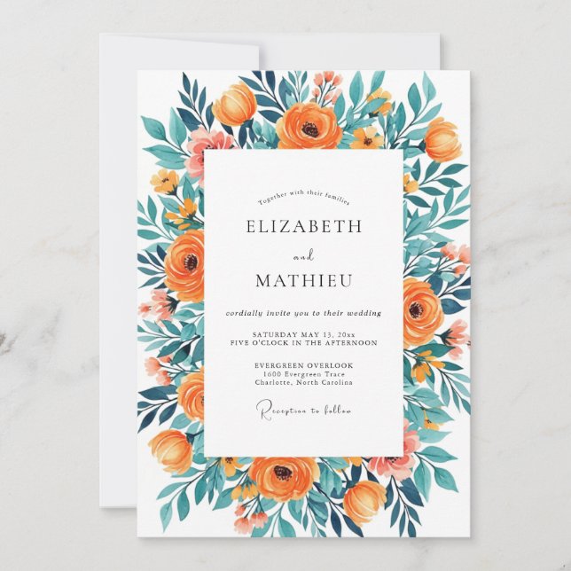 Tangerine Teal Jubilant Summer Wedding Invitation (Front)