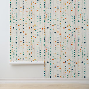 Tangerine Turquoise Abstract Dots and Lines Wallpaper
