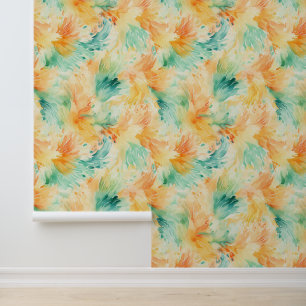 Tangerine Turquoise Abstract Floral Wallpaper