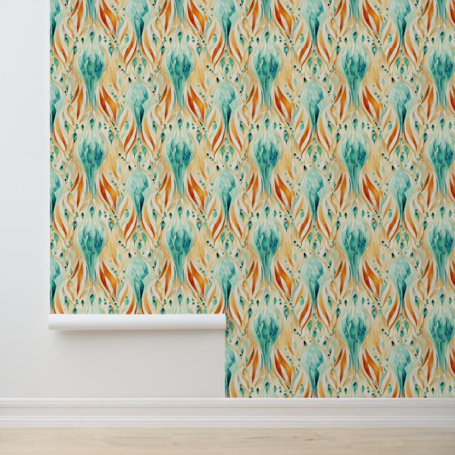 Tangerine Turquoise Abstract Jewel Wallpaper (Application)