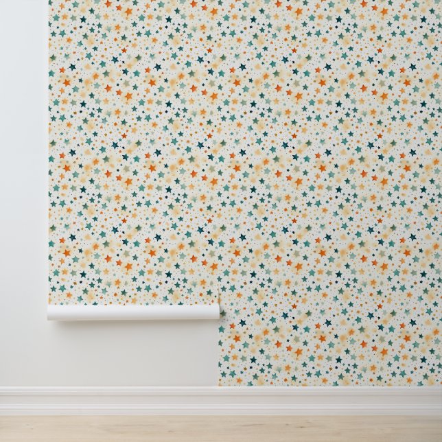 Tangerine Turquoise Abstract Stars Wallpaper (Application)