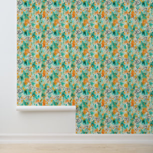 Tangerine Turquoise Teal Abstract Zebra Animal Wallpaper