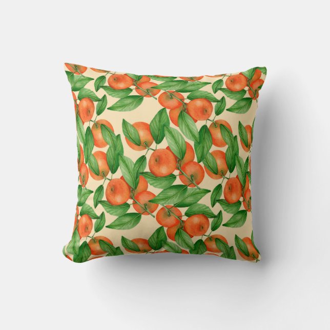 Tangerine watercolor pattern throw pillow (Front)