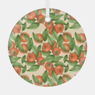 Tangerine watercolor, seamless fruit pattern. glass ornament