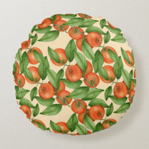 Tangerine watercolor, seamless fruit pattern. round pillow