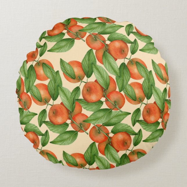 Tangerine watercolor, seamless fruit pattern. round pillow (Front)