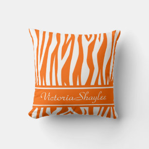 Tangerine Zebra Print with custom text Throw Pillow