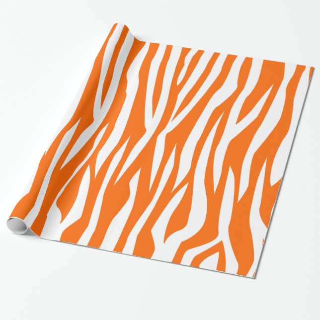 Tangerine Zebra Print Wrapping Paper (Unrolled)