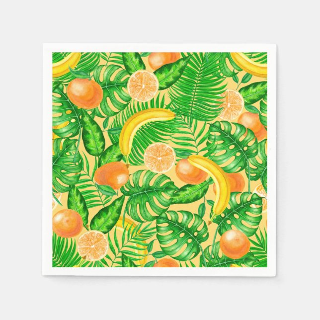 Tangerines, bananas and tropical leaves napkin (Front)