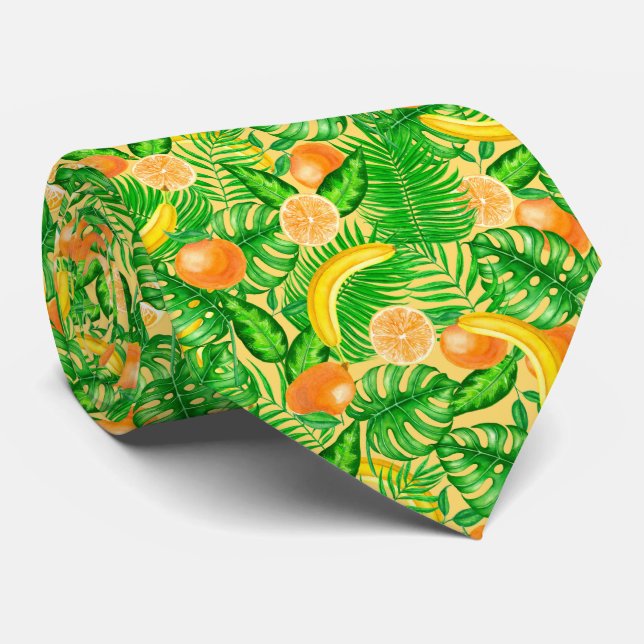Tangerines, bananas and tropical leaves tie (Rolled)