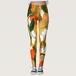 Tangerines tree: juicy seamless pattern. leggings