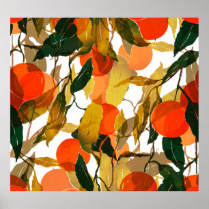 Tangerines tree: juicy seamless pattern. poster