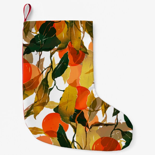 Tangerines tree: juicy seamless pattern. small christmas stocking (Front)