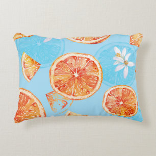 Tangerines Watercolor: Blue Luxurious Fabric Accent Pillow