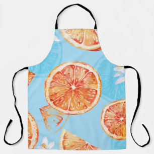 Tangerines Watercolor: Blue Luxurious Fabric Apron