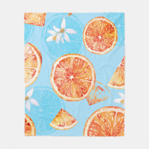 Tangerines Watercolor: Blue Luxurious Fabric Fleece Blanket