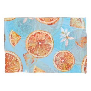 Tangerines Watercolor: Blue Luxurious Fabric Pillowcase