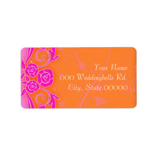 Tangering and PInk Roses Wedding Lables Label