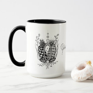 Tangle art: floral design, ovale - mug