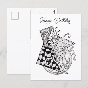 Tangle art: floral design, ovale - postcard