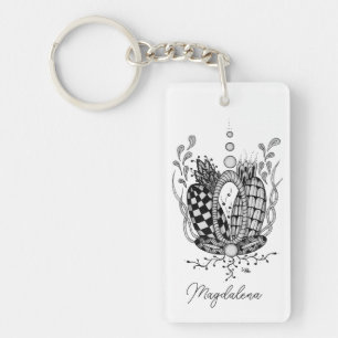 Tangle Art: Florales Design mit geometrischen Form Keychain