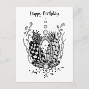 Tangle Art: Florales Design mit geometrischen Form Postcard