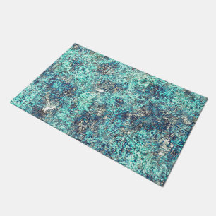 Tangle of threads or spongy cyan blue and gray doormat
