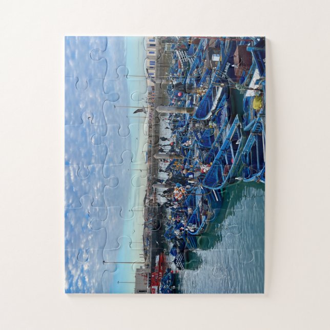 Tangled Blue Dreams – Fishing Boats of Essaouira Jigsaw Puzzle (Vertical)