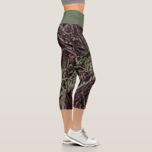 Tangled Branches Abstract 101 Green Capri Leggings