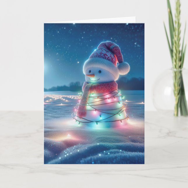 Tangled Christmas Lights On a Snowman Holiday Card (Front)
