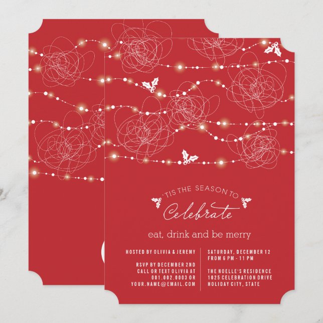 Tangled Fairy Lights Sparkles Holiday Party Invite (Front/Back)