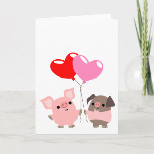 Tangled Hearts (Cartoon Pigs) greeting card