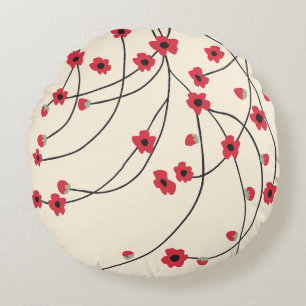 Tangled in Bloom Crimson Red Warm Vanilla Round Pillow