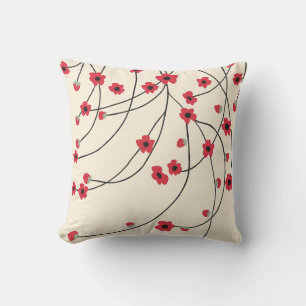 Tangled in Bloom Crimson Red Warm Vanilla Throw Pillow