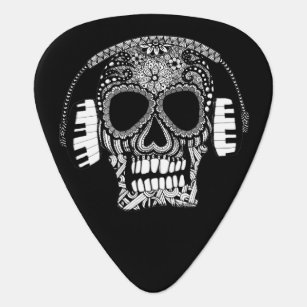 Tangled Skull with Headphones Guitar Pick