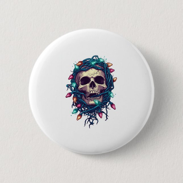 Tangled Skullmas � Funny Xmas Skeleton 2 Inch Round Button (Front)