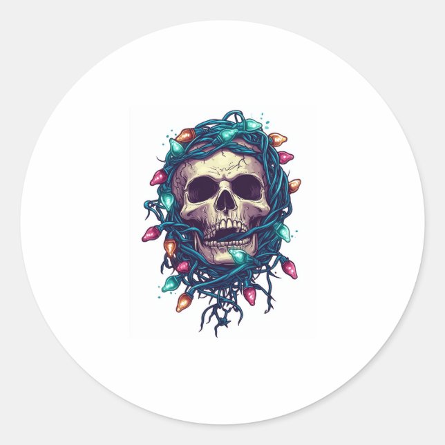 Tangled Skullmas � Funny Xmas Skeleton Classic Round Sticker (Front)