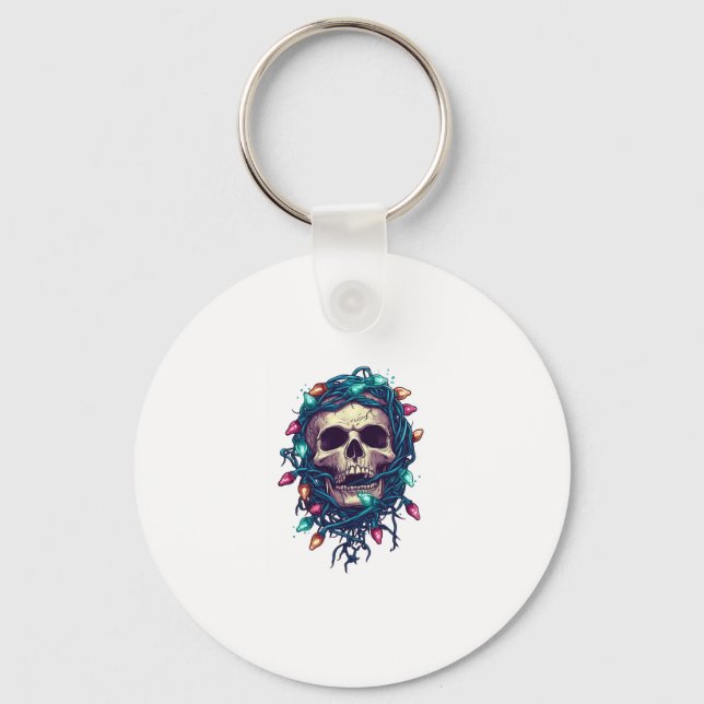 Tangled Skullmas � Funny Xmas Skeleton Keychain (Front)